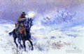 Vaquero viendo a Papá Noel sentado en trineo de renos 1910 Charles Marion Russell